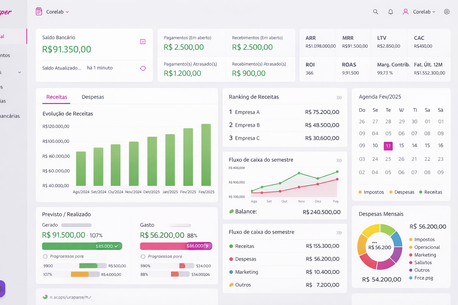 Dashboard do Zeonpaper — controle financeiro para MEI e pequena empresa